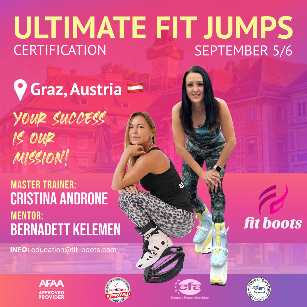 Ultimate Fit Jumps Zertifizierung in Graz, Österreich 🇦🇹 | 5.–6. September 2025 | mit der Ausbildungsleiterin (Head of Education) Cristina Androne und der Mentorin Bernadett Kelemen.