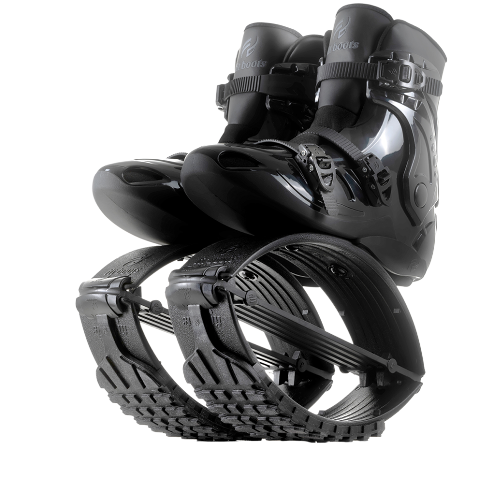 Black snowmobile boots with tracks on a white background
