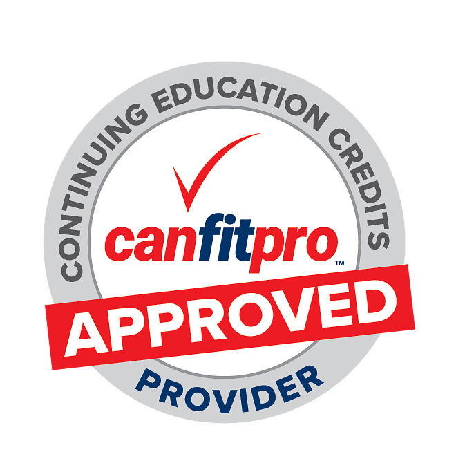 Distintivo de proveedor autorizado canfitpro con texto rojo y azul sobre fondo blanco